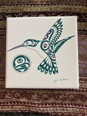 Joe Wilson Coast Salish "Hummingbird and Sun" Ceramic Tile – 6" x 6"